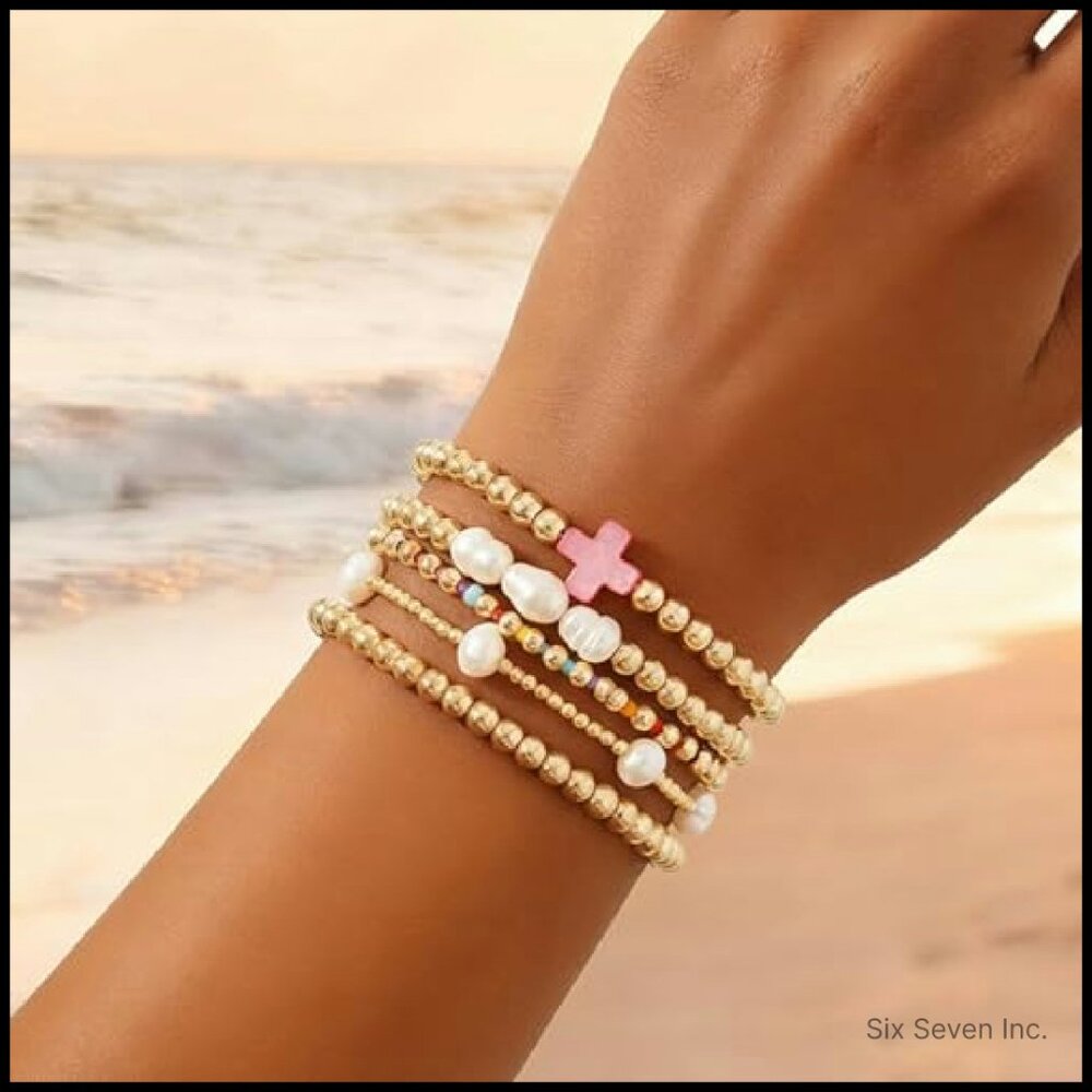 Stretch Beaded Cross Bracelets Stack Set Boho Pre… - image 3